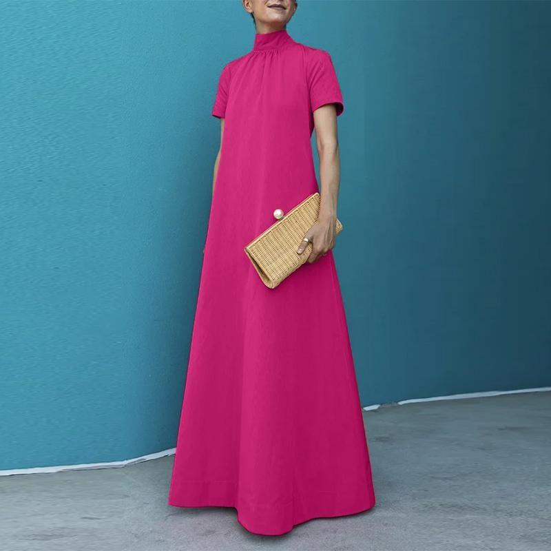 Robe longue ample à manches courtes pour femmes, gilet monochrome, robe de soirée décontractée, vêtements élégants, grande taille