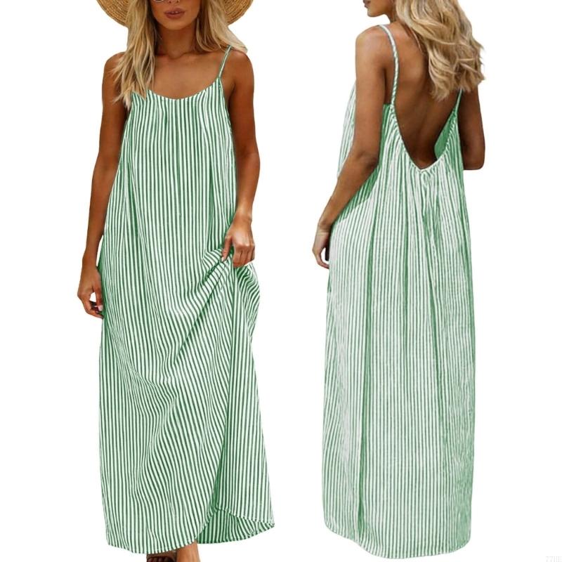 77HE Robes pour femmes Robe camisole décontractée Maison vacances Plage Sans manches avec cravate
