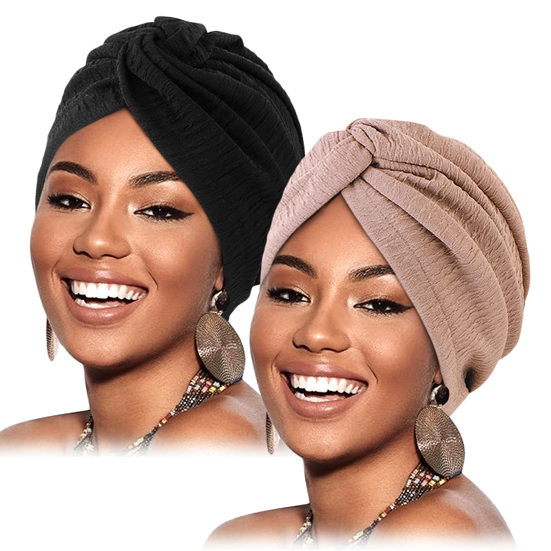 Turban plissé à nœud torsadé pour femmes, 2 pièces/lot, casquette de chimio élastique, Bonnet Hijab, couvre-chef, chapeau pour perte de cheveux contre le Cancer, accessoires