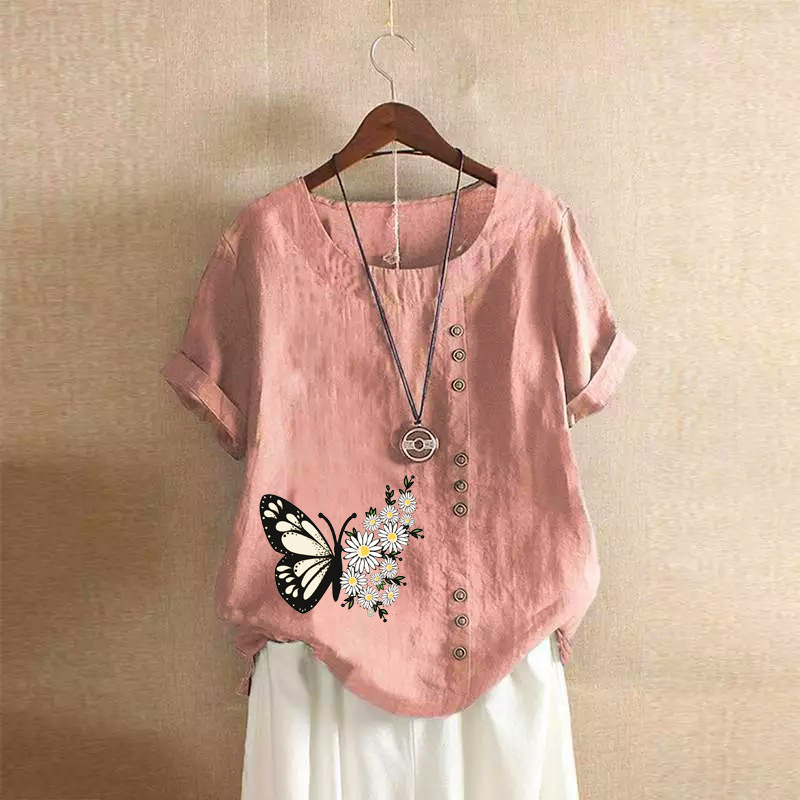 T-shirt en coton et lin pour femmes, chemises décontractées, t-shirts élégants, vêtements d'été Y2k Y-Vintage Fashion