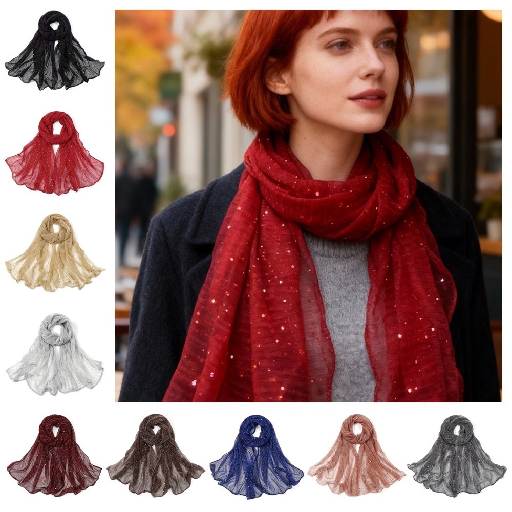 Élégant 155 × 70 cm écharpe à paillettes mince Transparent respirant Hijab léger scintillant paillettes Hijab châle pour les femmes