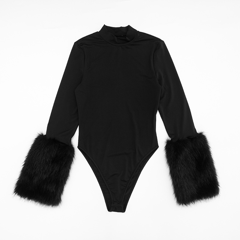 Tenues d'hiver Sexy pour femme, ensemble 2 pièces, manches longues, fourrure, Patchwork, body et short, Streetwear assorti, nouvelle collection 2025
