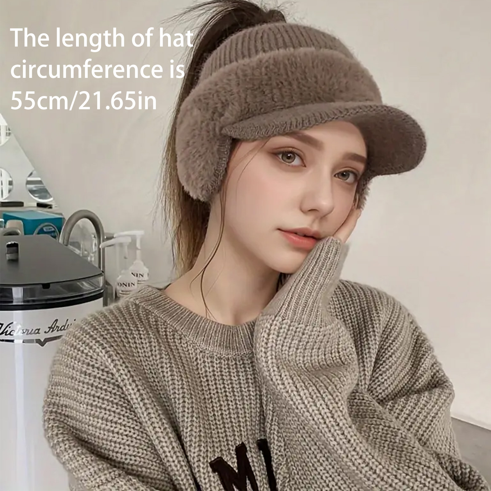 Chapeau d'hiver pour femmes, nouvelle mode, chaud, aile d'oreille, casquette tricotée, casquette de Baseball, Sports de plein air, coupe-vent, queue de cheval, visière