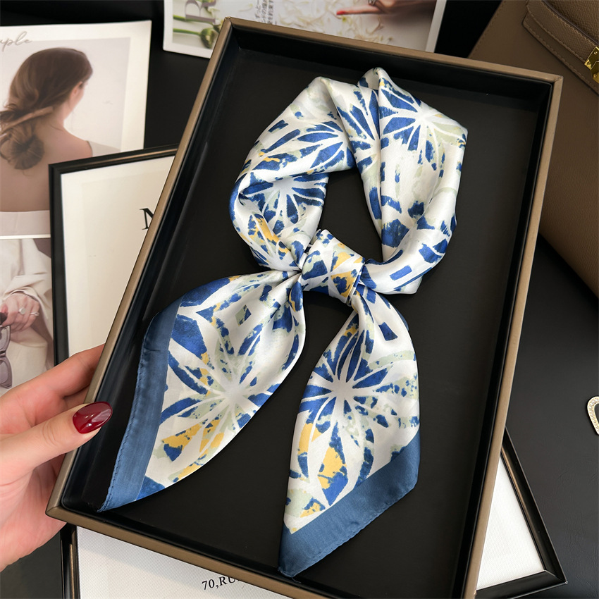 Foulard carré imprimé pied-de-poule d'inspiration Vintage, écharpe de cou fine et lisse en Satin doux, foulard de protection solaire pour femmes