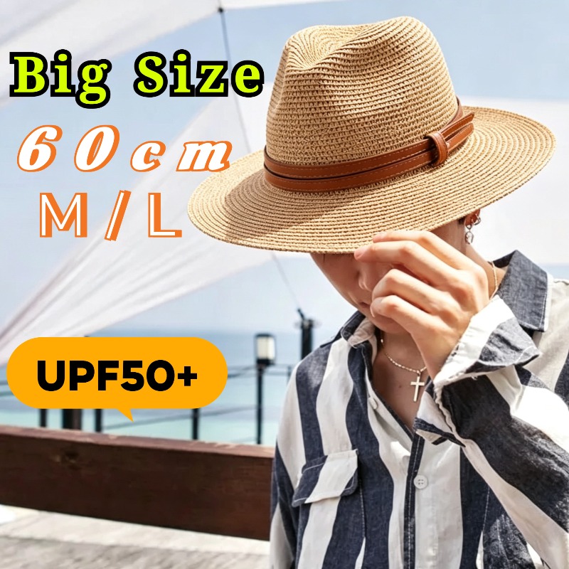 Chapeaux de soleil en paille grande taille 56-58 59-60cm pour femmes et hommes, protection UV SPF 50+, chapeau Panama à large bord, chapeau de plage pour hommes, chapeau Fedora