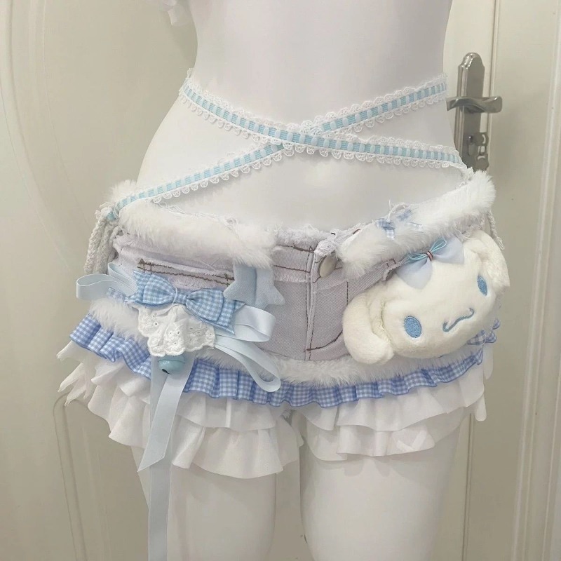 MINISO cannelle Sexy doux Costume moelleux blanc oreille haut bleu pantalon court ensemble complet pour les femmes vêtements de nuit d'hiver tenues