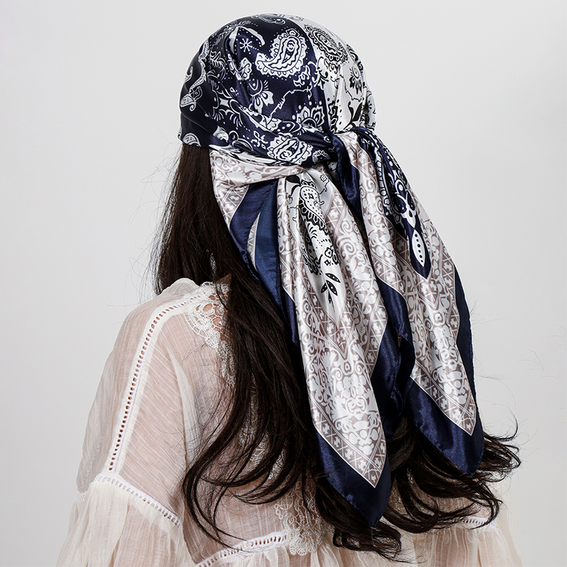 90*90 cm Satin carré écharpe femmes Hijab Paisley cajou imprimé foulard en soie foulard châle enveloppes bandeau cheveux accessoires Bandana