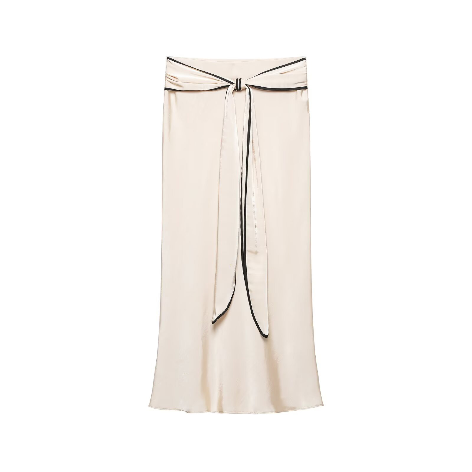 Nouvelle jupe MIDI pour femmes, style européen et américain, tendance 2026, polyvalente, avec décoration en nœud, en satin de soie.