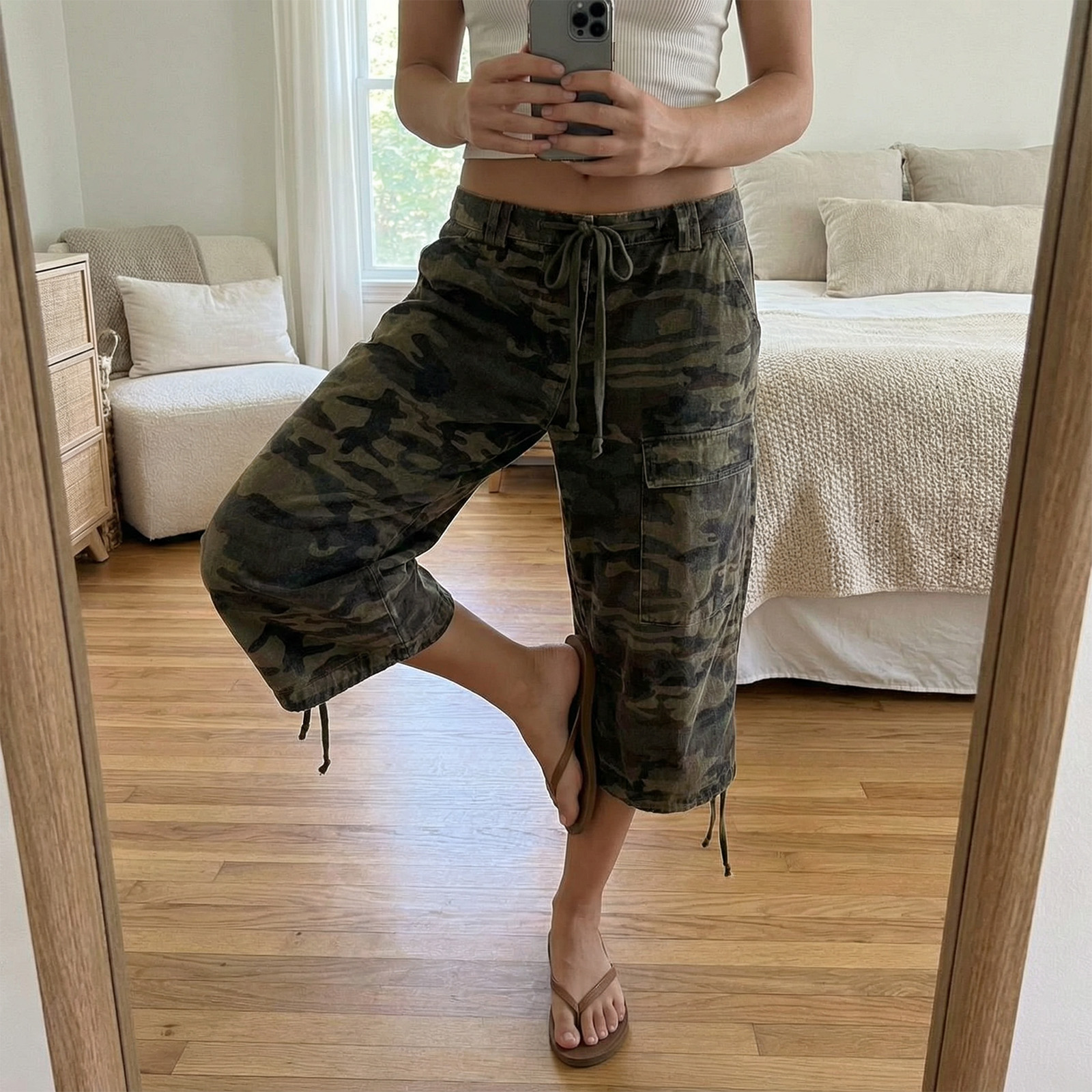 Shorts de travail décontractés camouflage pour femme, coupe ample, en jean denim sept-quarts avec poches, style urbain, été 2025