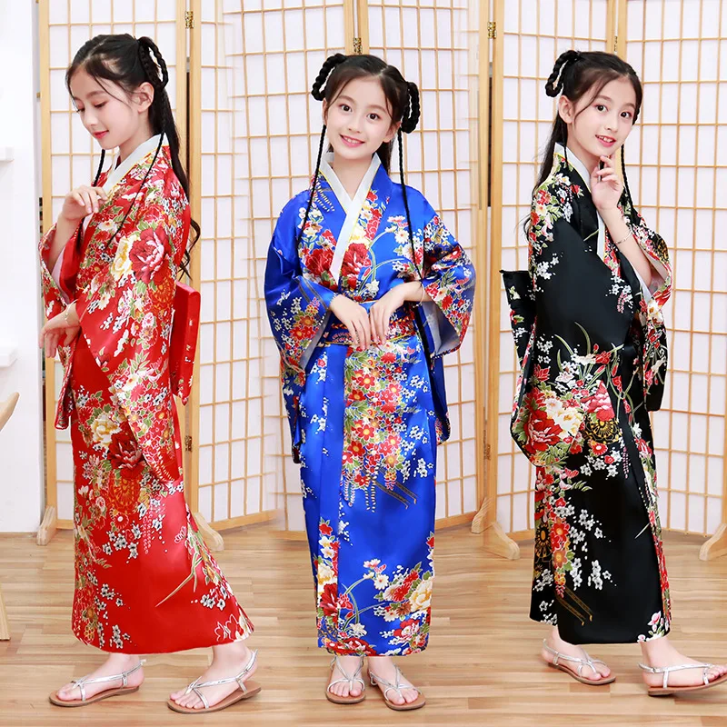 Robe Kimono Japonaise à Imprimés pour Fille, Ensemble Traditionnel pour le Primaire, Spectacles Scolaires, Cosplay