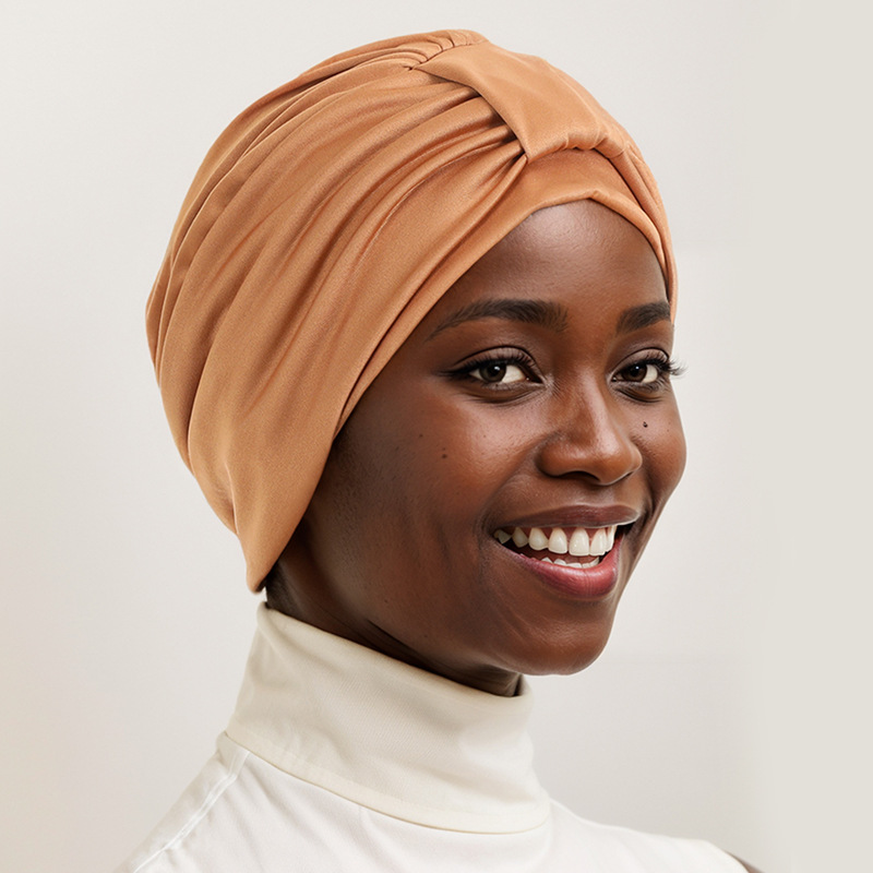 Turban élastique noué sur le dessus pour femme, écharpe de sauna musulmane, chapeau féminin, enveloppements de tête, perte de cheveux, bonnet de chimio, bonnet 03Bandana