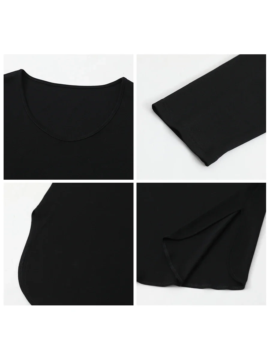 T-shirts amples décontractés à col en U et manches longues pour femmes CHIC VEN – Hauts fendus pour femmes, vêtements féminins automne-printemps 2026