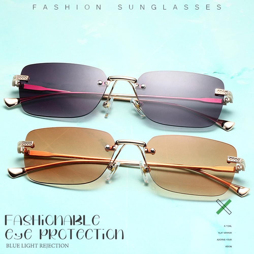 Lunettes de soleil carrées sans monture pour femmes, style INS, petites lunettes de soleil rectangulaires punk, protection UV400, lunettes de soleil pour femmes pour le street style