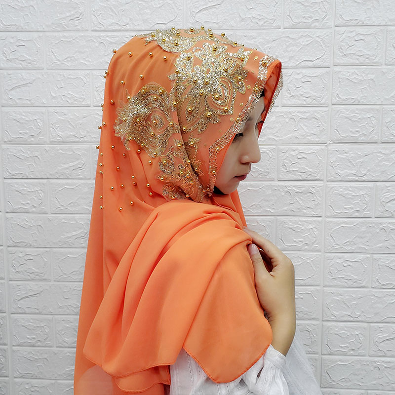 Mousseline de soie Hijab pour femmes longue écharpe châle mode musulman miroitant or paillettes Hijab tête enveloppement foulards Abaya foulard Turbantes