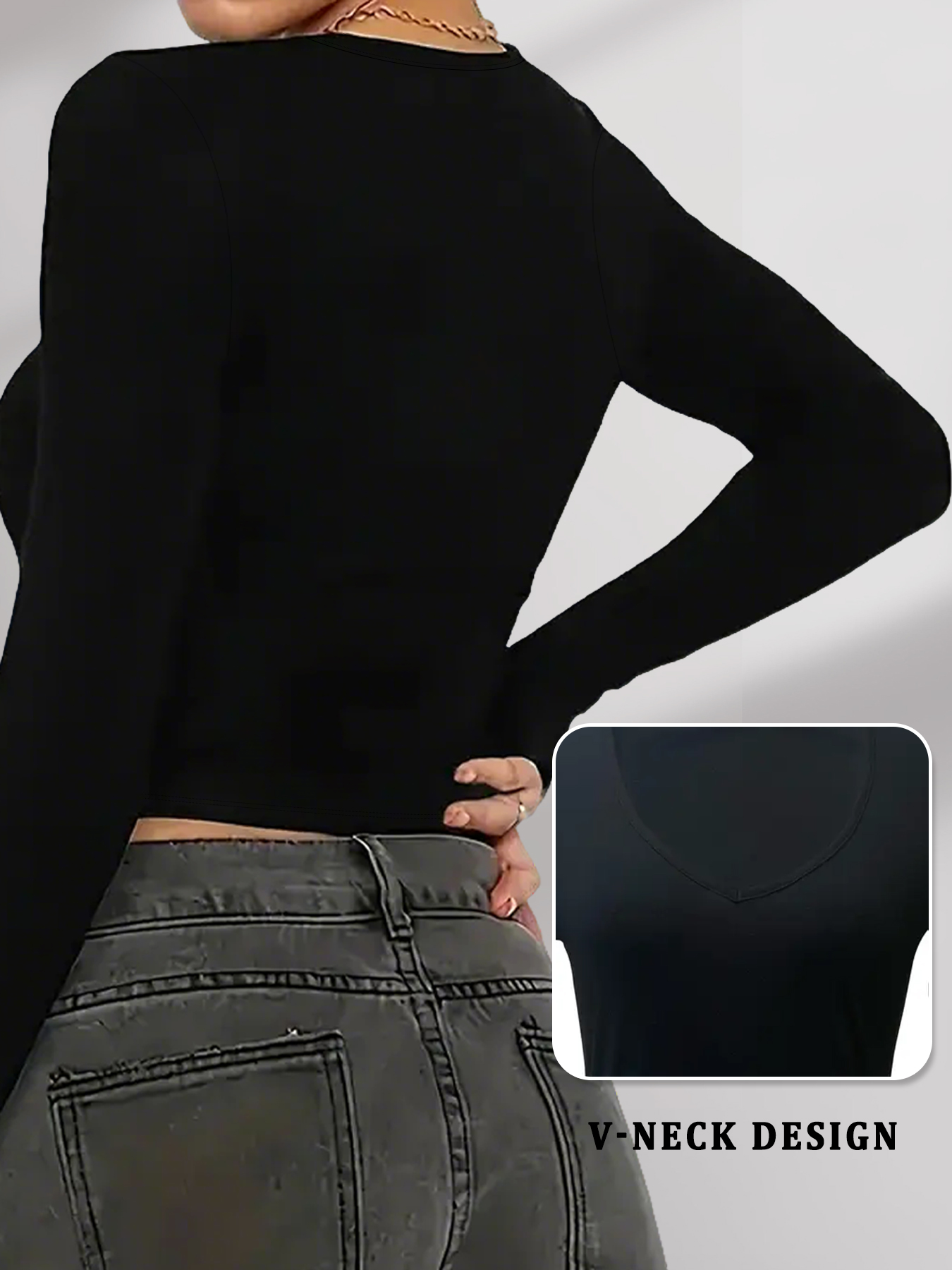 T-shirt à manches longues pour femme, col en V super doux et très extensible, coupe toutes saisons