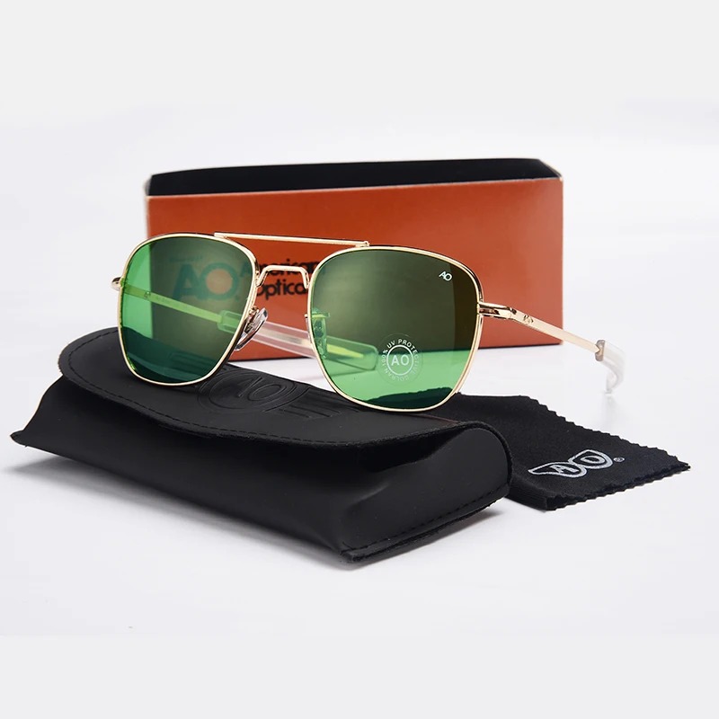Lunettes de soleil pour homme, marque AO, design militaire américain, verres optiques en verre, lunettes de soleil pour homme