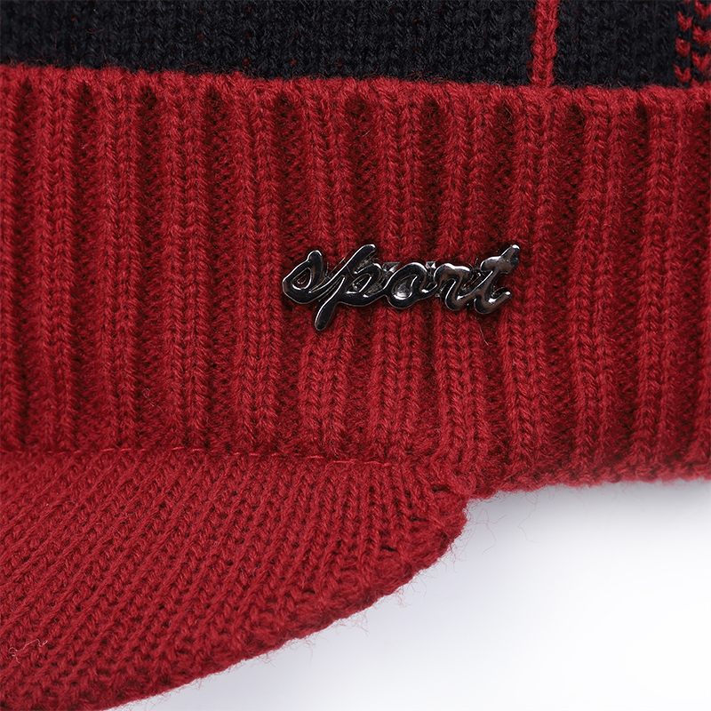 Nouvelle casquette d'hiver en coton avec visière, bonnet tricoté épais, casquette d'hiver pour homme, bonnets d'extérieur, bonnet tricoté avec motif graphique pour homme
