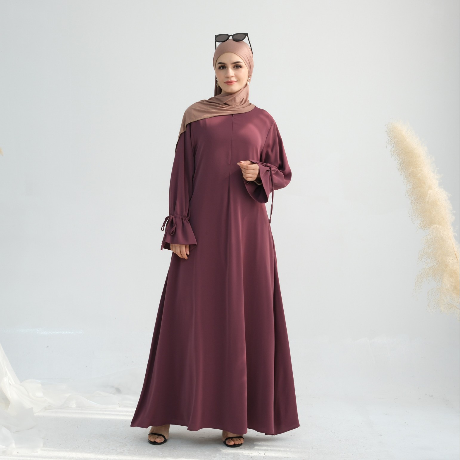 Robe longue pour femme Eid à manches évasées, Abaya musulmane, Jalabiya, Robes longues de Ramadan, Robes de soirée à nœud, Robe longue arabe, Caftan Maroc Dubaï