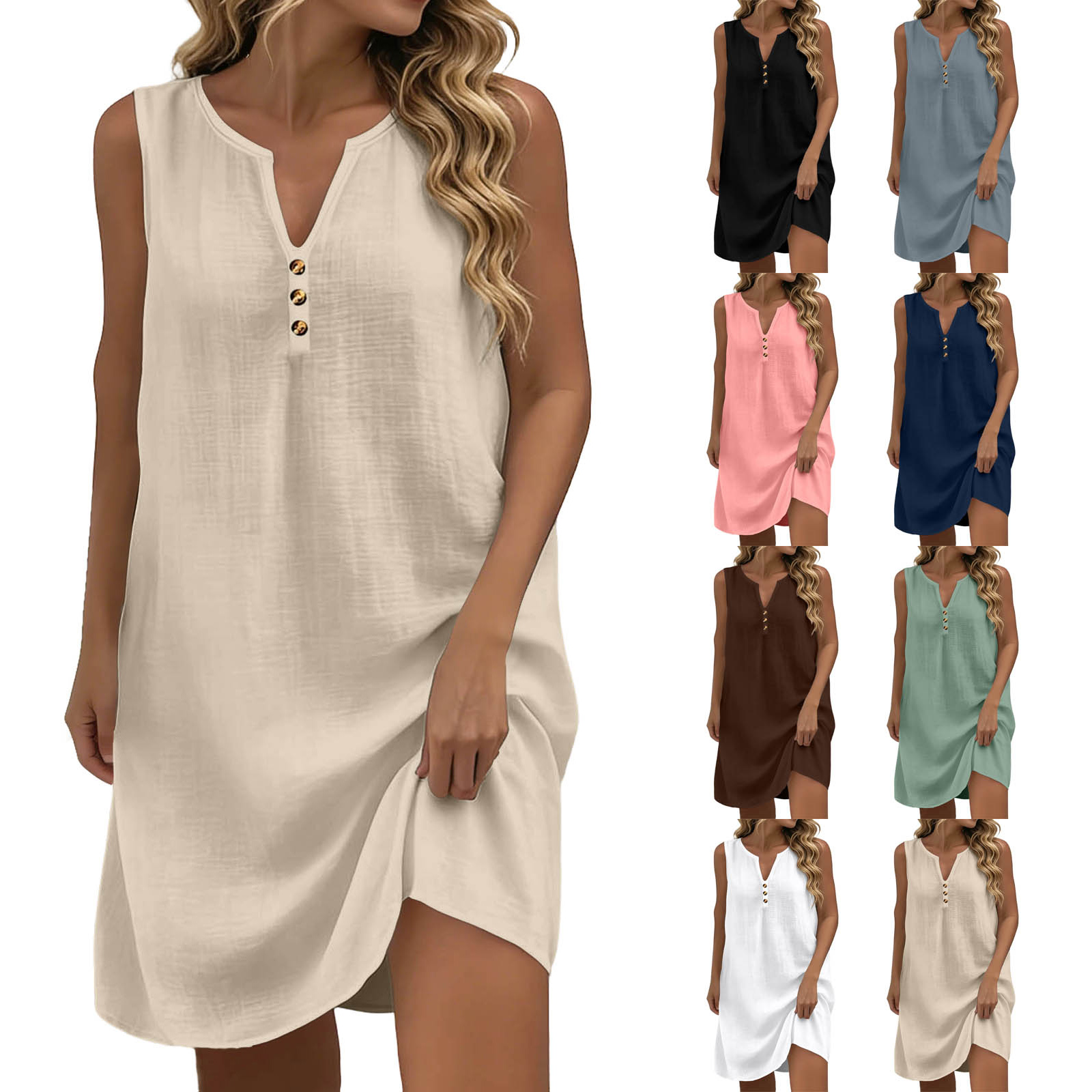Robes d'été pour femmes, robe ample décontractée, ligne A, sans manches, col en V, avec poches, robes élégantes et jolies pour femmes