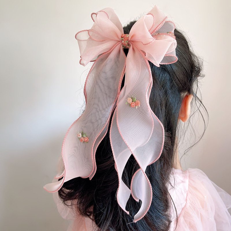 Épingle à cheveux tressée florale brodée pour femmes, nœud papillon en mousseline de soie, queue de cheval, Clip BB, couleur unie, accessoires pour cheveux de fille