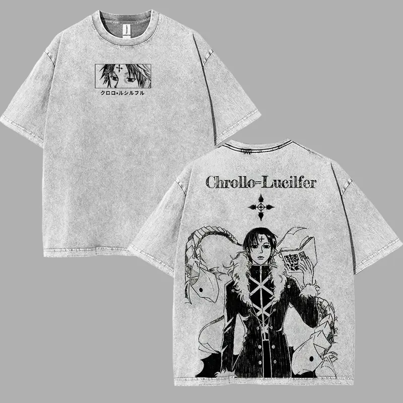 HUNTER × HUNTER Chrollo Lucilfer T-shirt vêtements pour hommes Manga Vintage lavé surdimensionné T-shirt à manches courtes coton t-shirts hauts