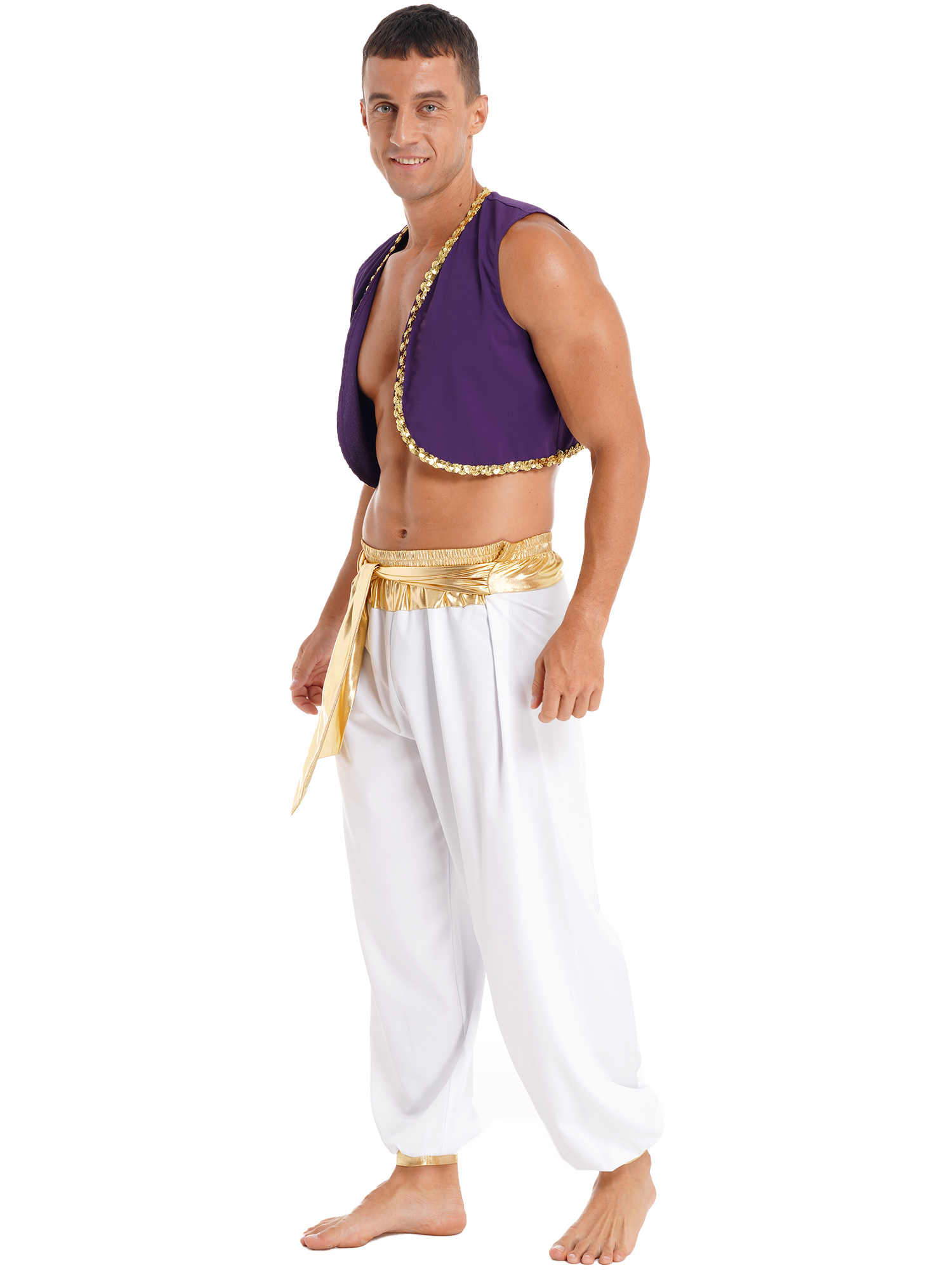 Costume de Prince Arabe Aladin pour Homme, Vêtement Cosplay, Gilet, Pantalon Sarouel Trempé, Tenues de Scène, ixà Thème d'Halloween, Carnaval