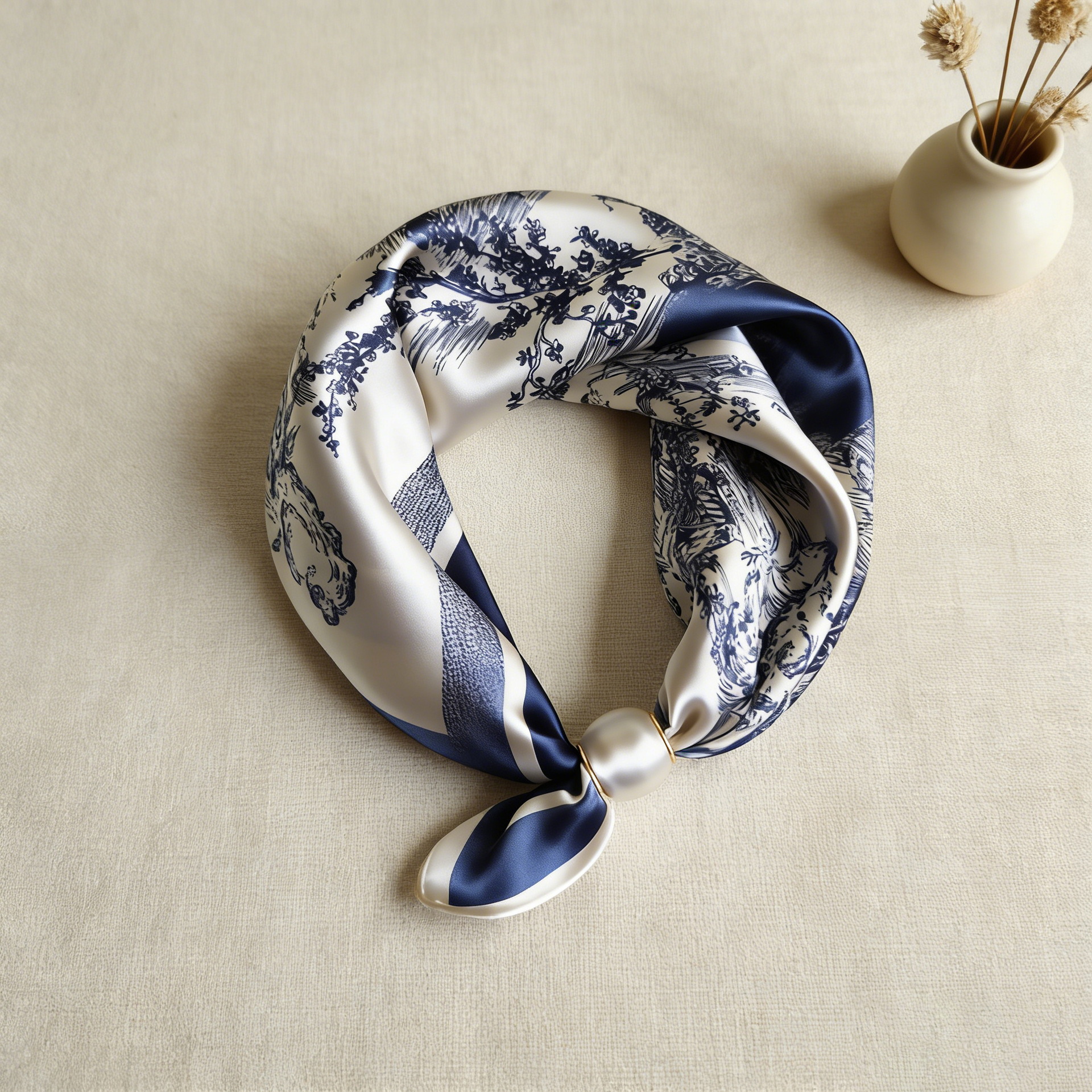 Écharpe de luxe pour femme en soie fine, avec pendentif magnétique, chaîne de clavicule à boucle, perle, bandeau décontracté, foulard, bandeaux pour cheveux Femme