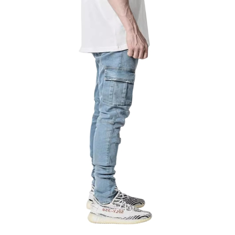 Jean Slim élastique pour hommes, pantalon en Denim décontracté, coupe cintrée, multi-poches, noir, pantalon Cargo solide, Streetwear, vêtements pour hommes
