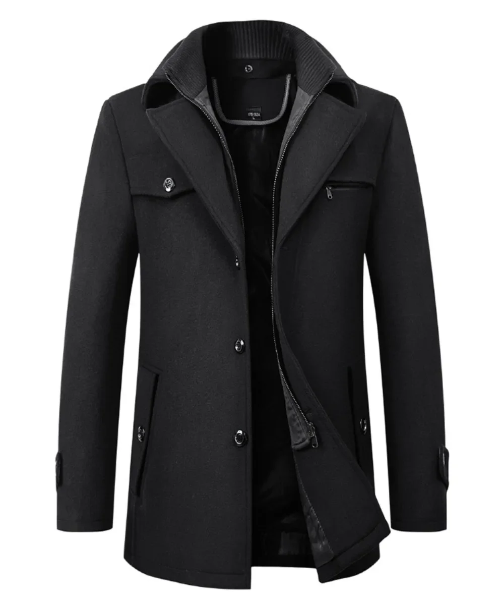 Manteau en laine à double col pour hommes, pardessus d'automne et d'hiver, vêtements pour hommes, nouveau, 2023