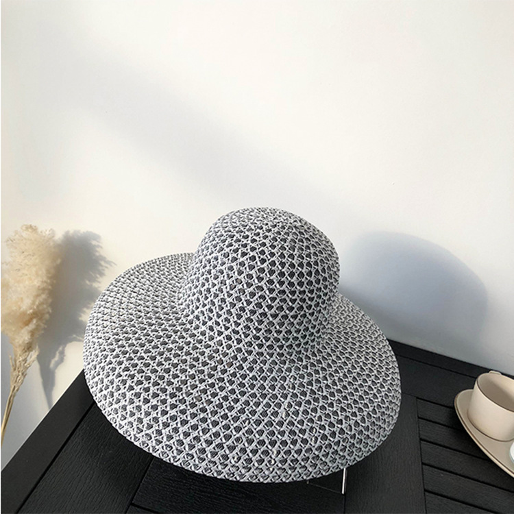 Chapeau de paille de pêcheur pour femme, style rétro Hepburn, à large bord, pour les vacances d'été à la plage, protection solaire