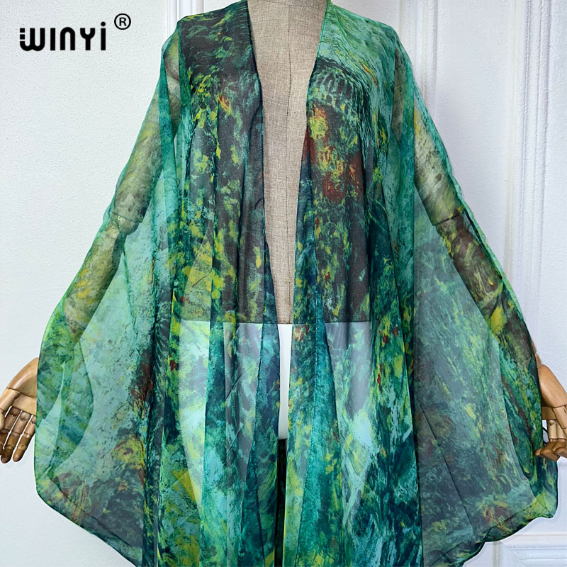 WINYI Kimono d'été transparent et sexy, robe de plage, abaya, couvre-bikini de luxe de Dubaï, tenues de plage pour femmes