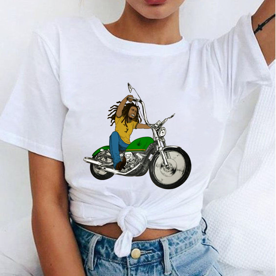 Mode femme T-Shirts Bob Marley imprimé décontracté col rond graphique t-shirt mignon à manches courtes T-shirts été hauts Harajuku chemise