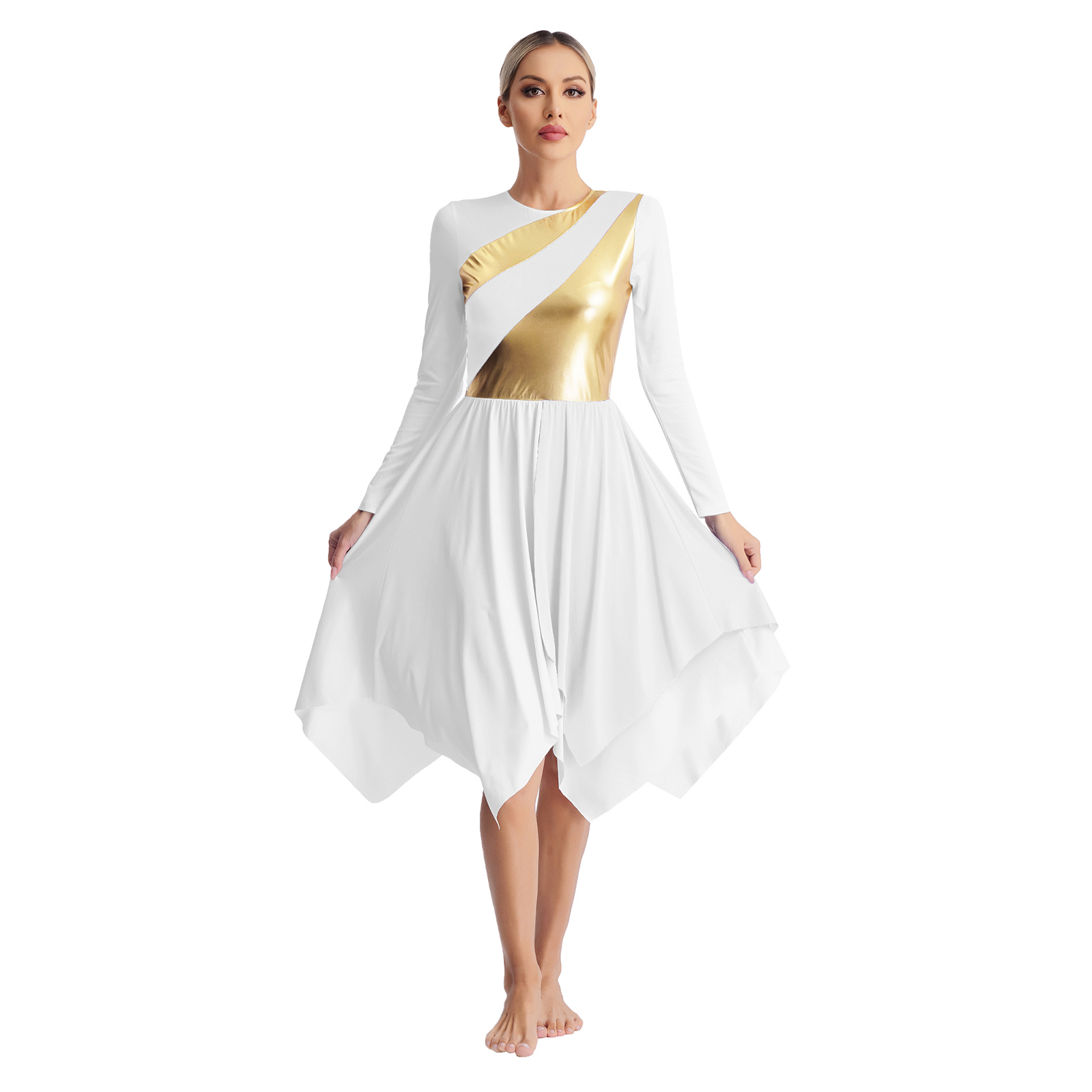 Ensemble de costumes de danse de louange liturgique pour adultes, tenue chrétienne pour femmes, robe lyrique avec pantalon, vêtements de spectacle sur scène