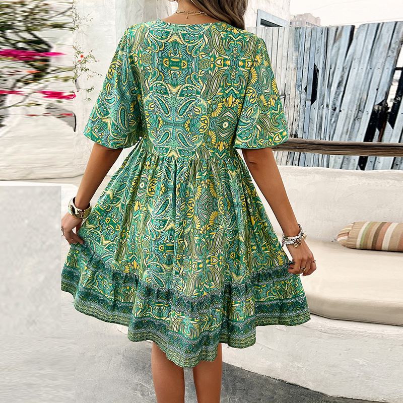 Robe d'été à imprimé floral pour femmes, décontractée, manches courtes, col en V, A-ligne, adt, robes de vacances de plage pour femmes, robe courte