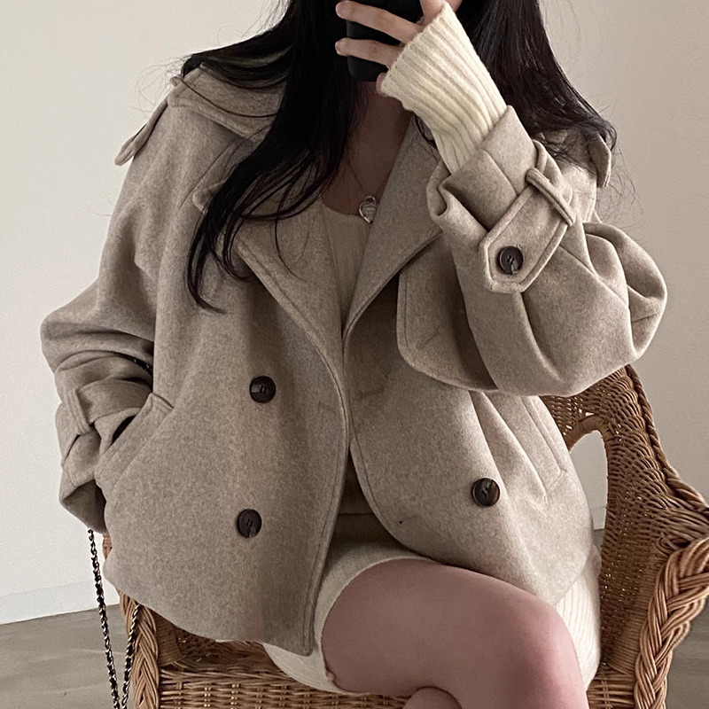 Manteaux courts en laine pour femmes, vestes mélanges à col rabattu, épais et chaud, Streetwear Y2k, vêtements d'extérieur de travail, automne hiver