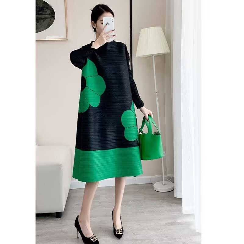 Robes longues pour femmes, jupe longue imprimée de haute qualité, tempérament élégant et plissé, mode haut de gamme, col rond