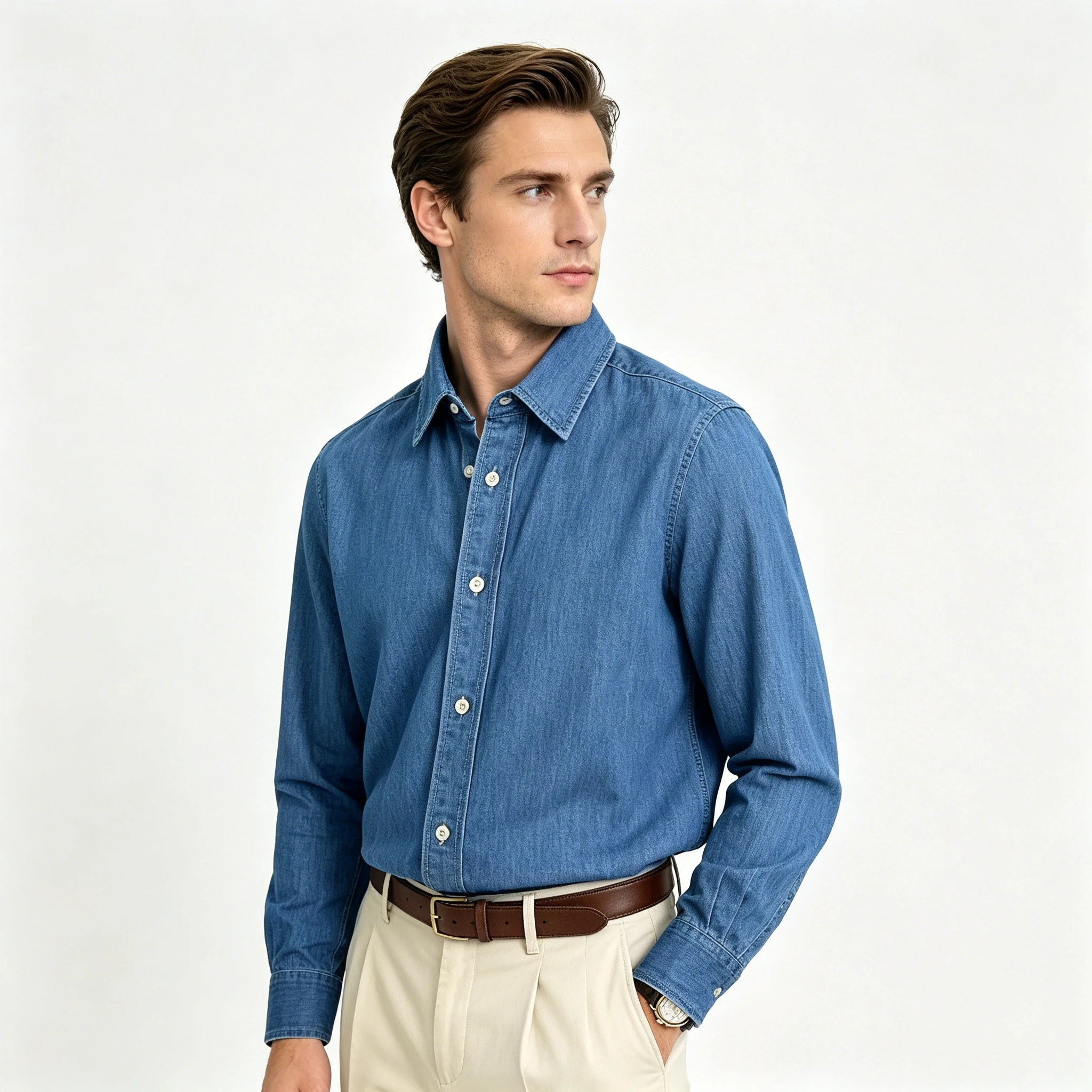 Chemise en jean pour femme, chemisier brodé classique style Old Money