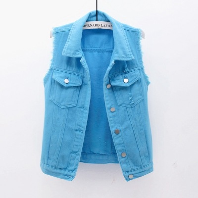 Gilet en jean grande taille 6XL pour femme, sans manches, décontracté, pour étudiantes, en plusieurs couleurs : rouge, rose, violet, jaune, bleu, blanc
