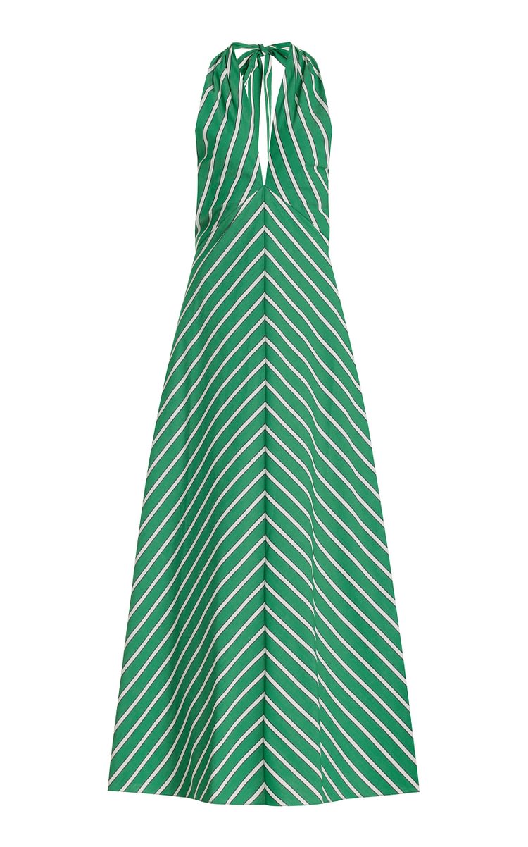Robe mi-longue d'été pour femmes, Sexy, sans manches, col monté, imprimé rayé, tenue de vacances, style bohème, 2025
