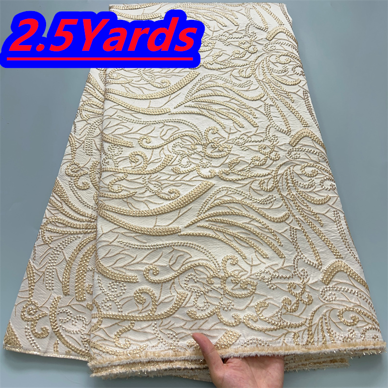 Tissu en dentelle brocart français 2026 de haute qualité, 2,5 yards, tissu en dentelle organza africain nigérian de luxe doré pour la couture féminine
