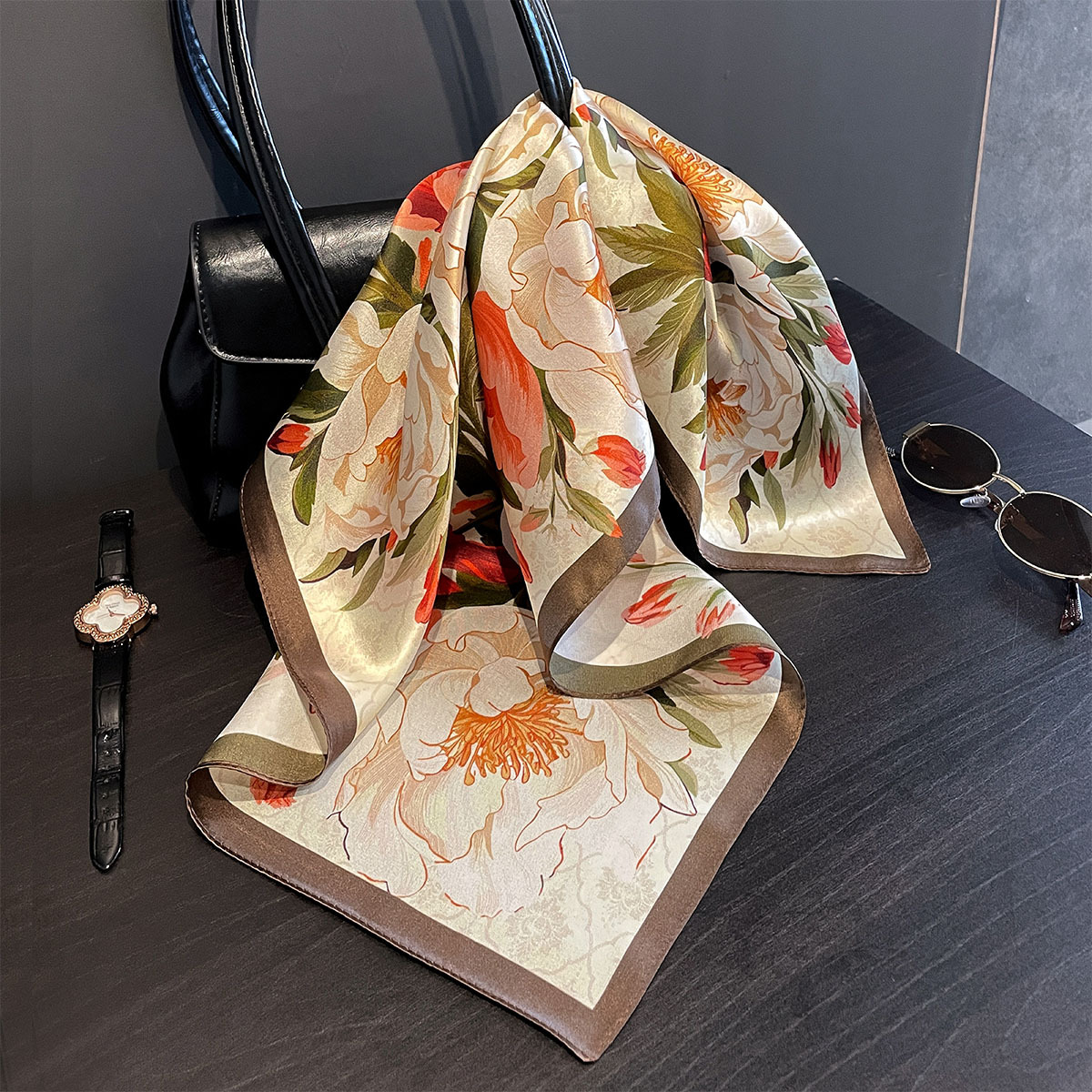 Écharpe en soie véritable 100% pour femmes, printemps 2026, bandana floral, châle, foulard en soie de mûrier, mouchoir, enveloppe féminine, 53 cm