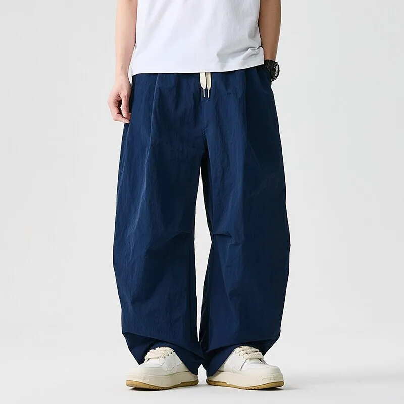 Pantalon à jambes larges pour hommes, Style japonais Harajuku, ample, décontracté, solide, confortable, taille élastique, pour la marche en plein air et la randonnée