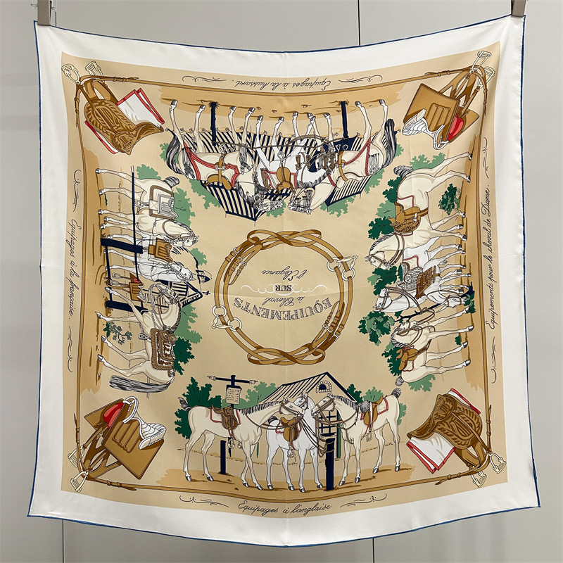 Écharpe en twill de soie de luxe à imprimé simple face 90*90cm, châle carré en soie tendance pour femme, vente chaude