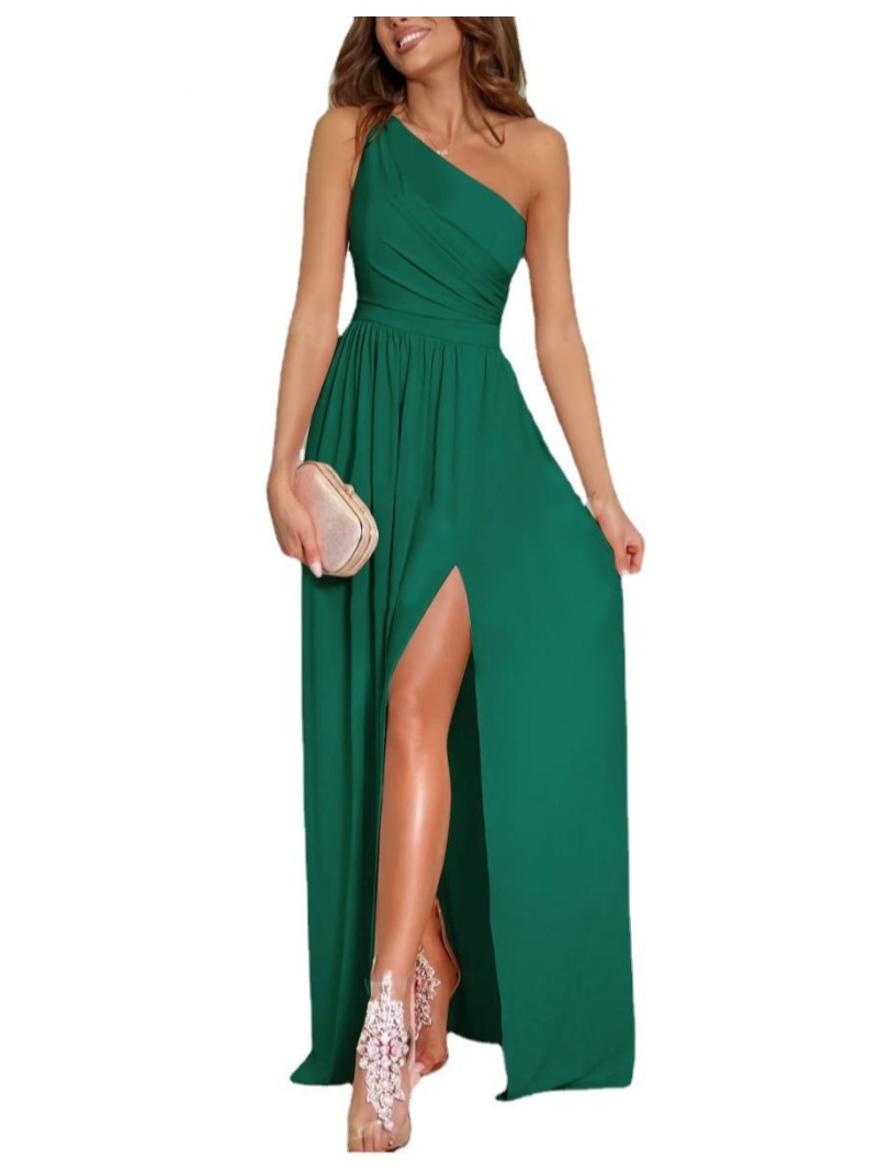 Robe longue asymétrique sans manches pour femme, taille empire, avec fente latérale, idéale pour soirée, mariage ou tenue de cérémonie