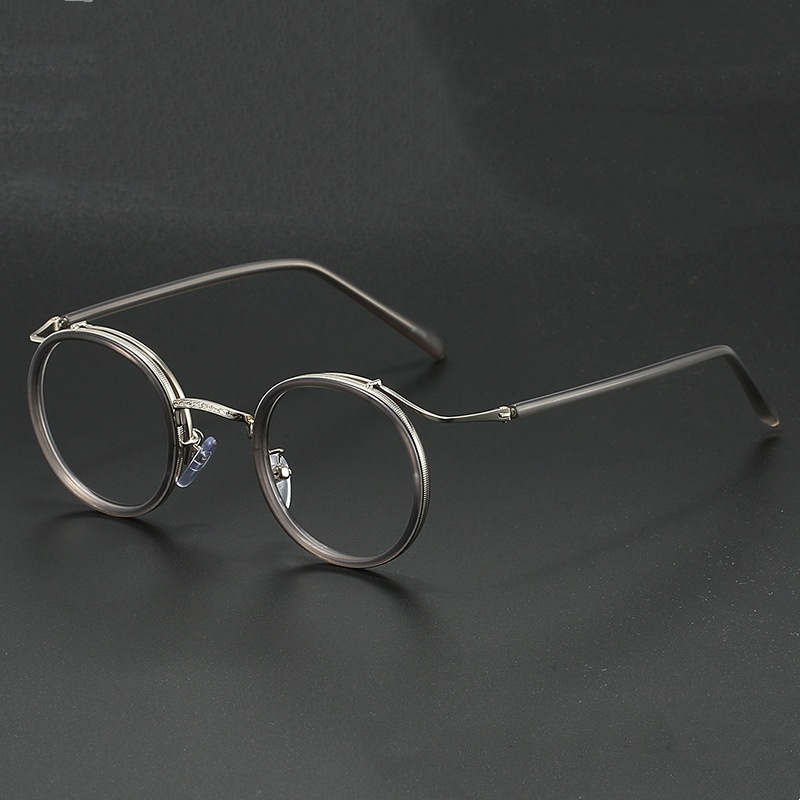 Monture de lunettes de luxe rétro de marque, monture ronde pour hommes et femmes, en alliage d'acier inoxydable ultraléger, anti-lumière bleue