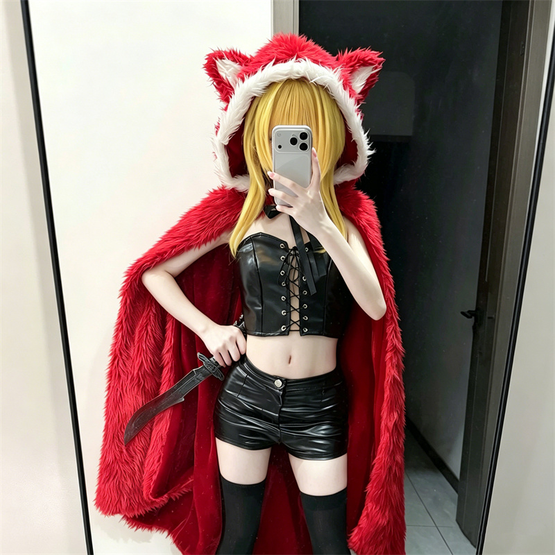 Costume de cosplay Black Souls pour femme, ensemble complet avec cape à capuche rouge Reke, corset et short, pour Halloween et fêtes quotidiennes