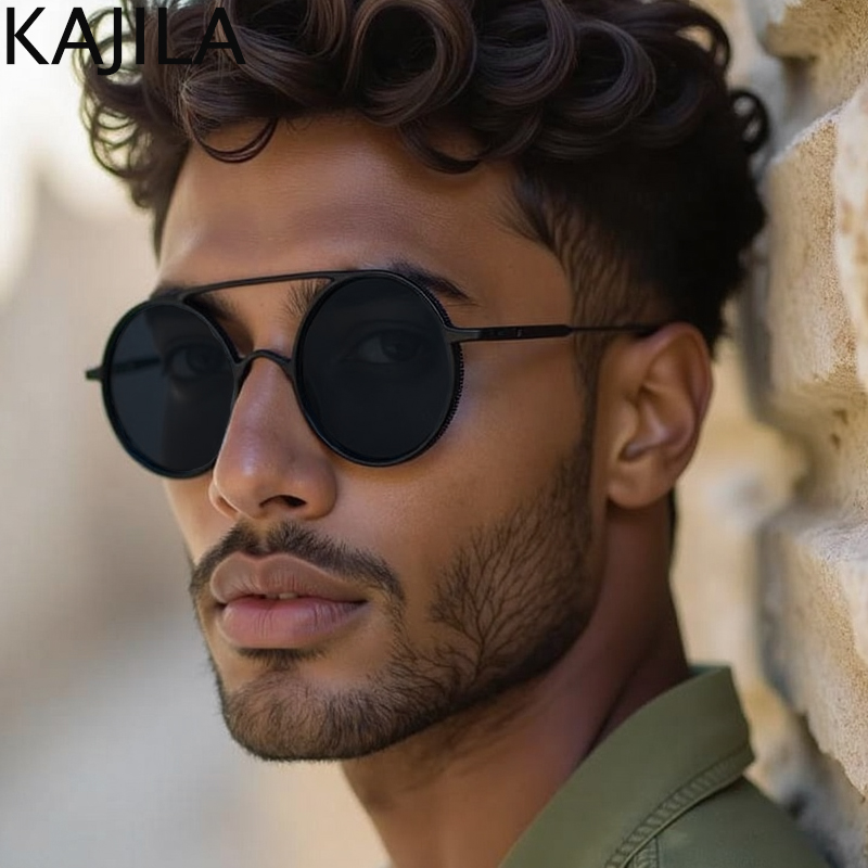 Petit Rond Steampunk lunettes de Soleil Hommes 2025 De Luxe Marque Vintage En Métal Cadre Punk Lunettes de Soleil pour Mâle Double Faisceau Nuances UV400