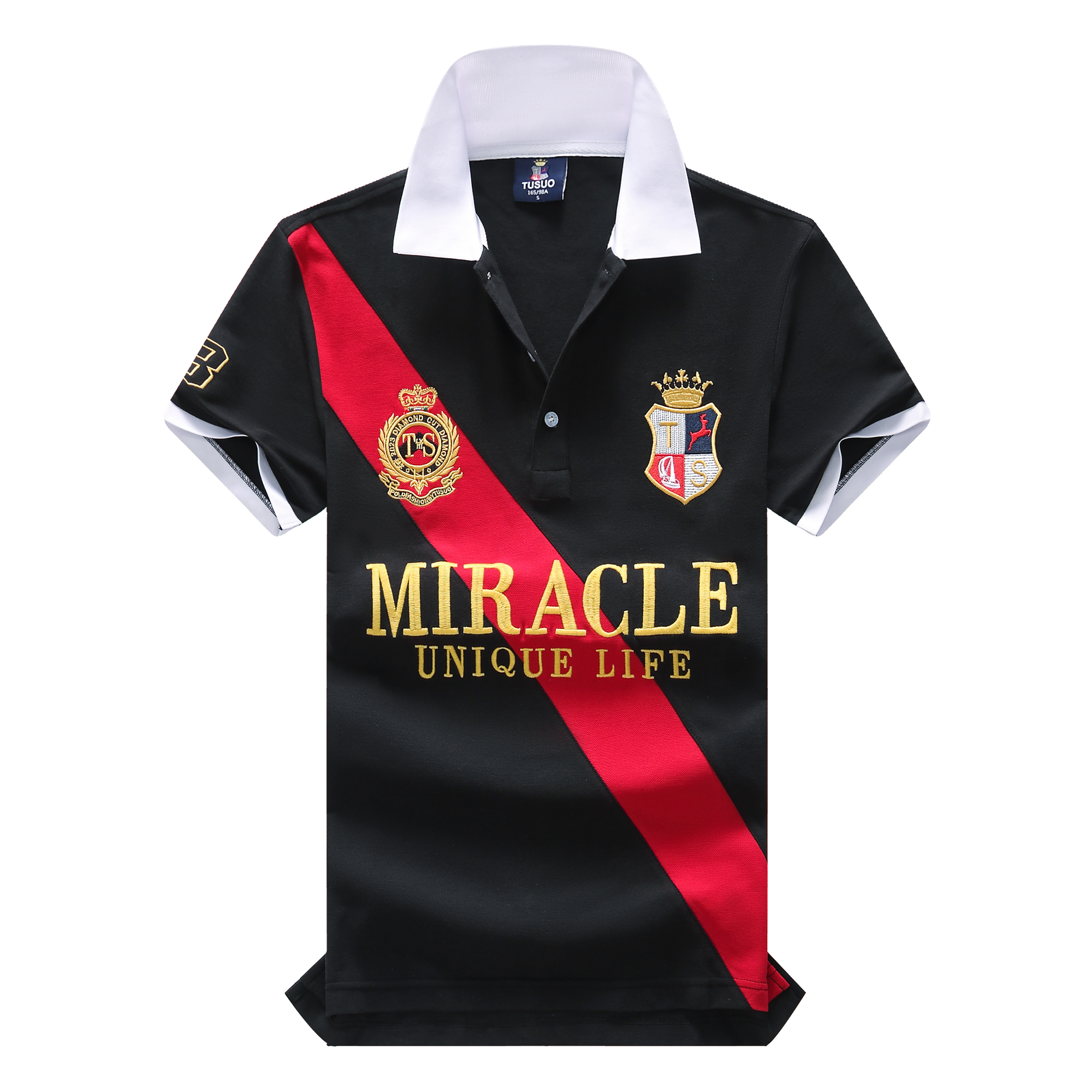 Polo pour homme avec broderie MIRACLE, coutures contrastées, design classique et original, col polo, pur coton respirant.