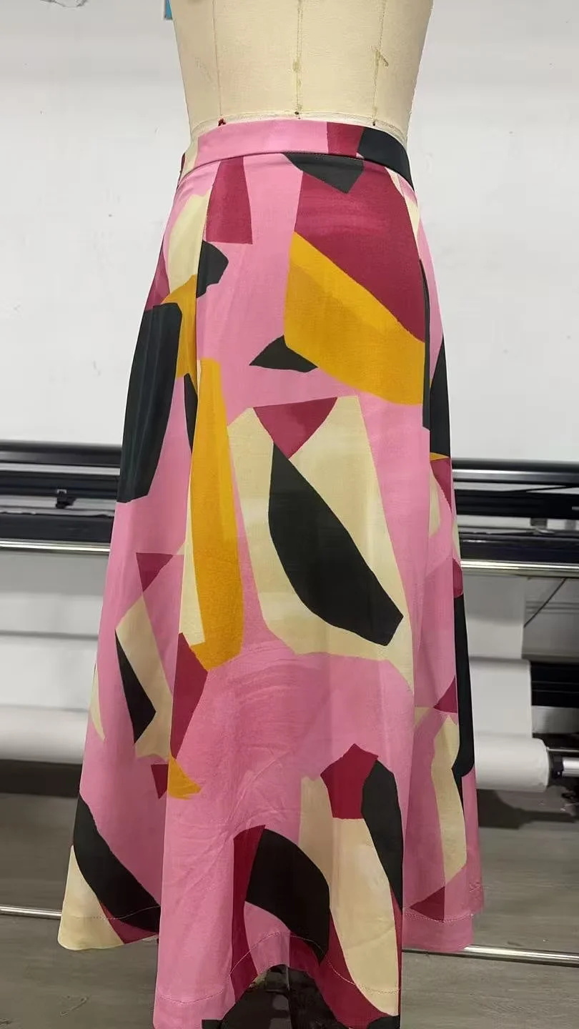 KONDALA 2026 Printemps-Été Jupes Décontractées Imprimées pour Femmes, Mode Élégante Ample avec Fermeture Éclair, Streetwear Chic, Jupes Longues pour Dames