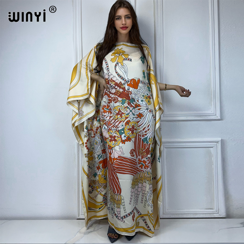 WINYI-Robes turquie de luxe pour femmes, boho, nouvelle impression musulmane, dubaï, taille libre, conception Maxi, robe africaine élégante, 2024